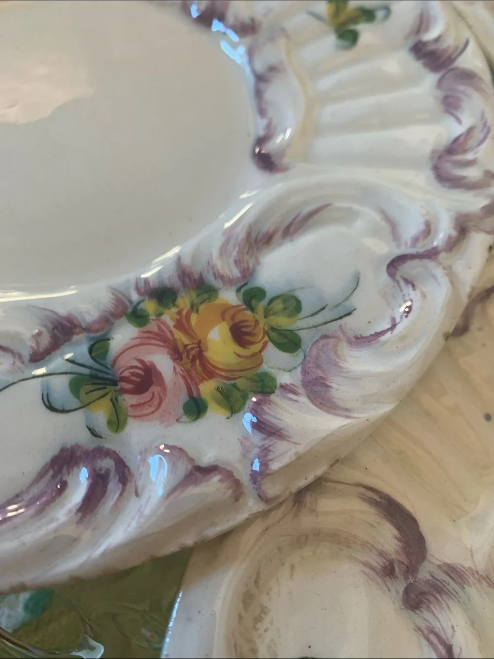 ITALY marked Floral Dessert Plate Set in Purple and Yellow – Old - S/6